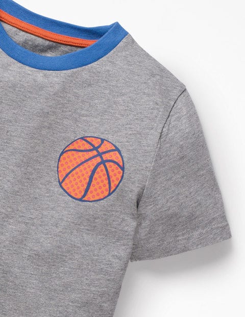 Printed Sports T-Shirt - Grey Marl Basketball Printed Sports T-Shirt - Grey Marl Basketball