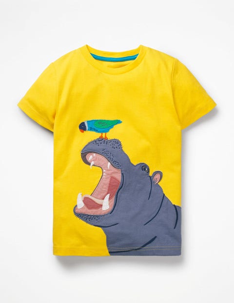 T-Shirt Mit Großer Tier-Applikation - Sonnengelb, Nilpferd T-Shirt Mit Großer Tier-Applikation - Sonnengelb, Nilpferd