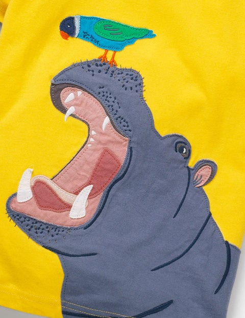 T-Shirt Mit Großer Tier-Applikation - Sonnengelb, Nilpferd T-Shirt Mit Großer Tier-Applikation - Sonnengelb, Nilpferd