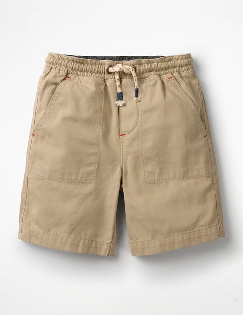 Washed Canvas Pull-On Shorts - Stone Washed Canvas Pull-On Shorts - Stone