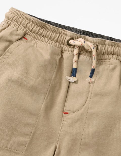 Washed Canvas Pull-On Shorts - Stone Washed Canvas Pull-On Shorts - Stone