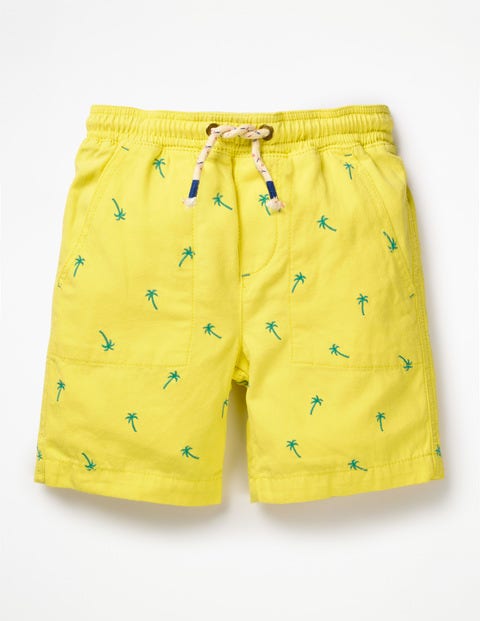 Washed Canvas Pull-On Shorts - Primrose Yellow Palmtrees Washed Canvas Pull-On Shorts - Primrose Yellow Palmtrees