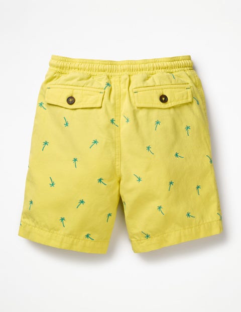 Washed Canvas Pull-On Shorts - Primrose Yellow Palmtrees Washed Canvas Pull-On Shorts - Primrose Yellow Palmtrees