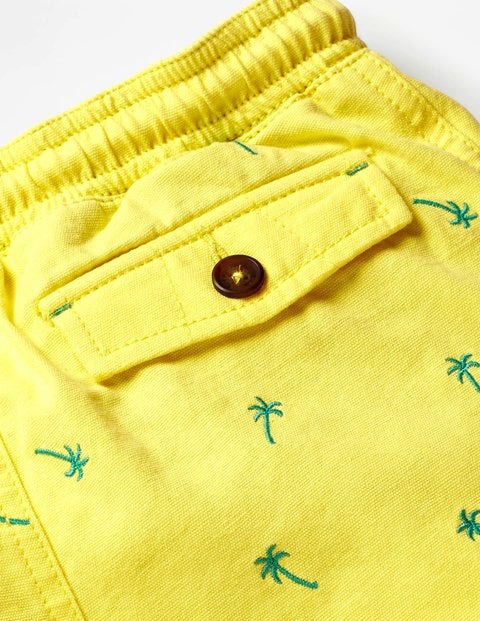 Washed Canvas Pull-On Shorts - Primrose Yellow Palmtrees Washed Canvas Pull-On Shorts - Primrose Yellow Palmtrees