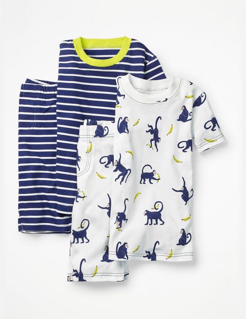 Twin Pack Short John Pyjamas - School Navy Cheeky Monkeys Twin Pack Short John Pyjamas - School Navy Cheeky Monkeys