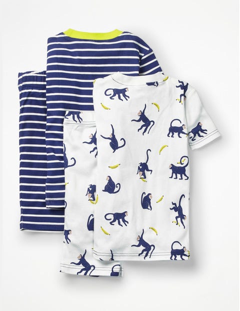 Twin Pack Short John Pyjamas - School Navy Cheeky Monkeys Twin Pack Short John Pyjamas - School Navy Cheeky Monkeys