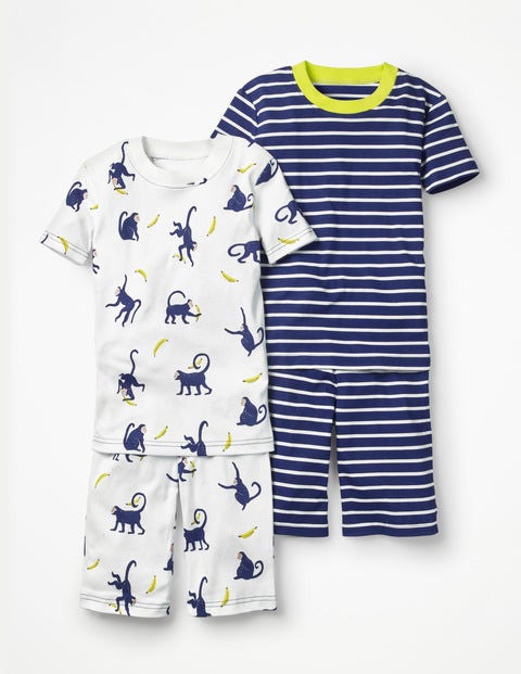 Twin Pack Short John Pyjamas - School Navy Cheeky Monkeys Twin Pack Short John Pyjamas - School Navy Cheeky Monkeys