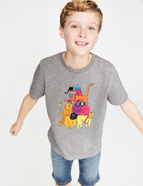 T-Shirt Mit Tiermotiv - Grau Meliert, Affen T-Shirt Mit Tiermotiv - Grau Meliert, Affen
