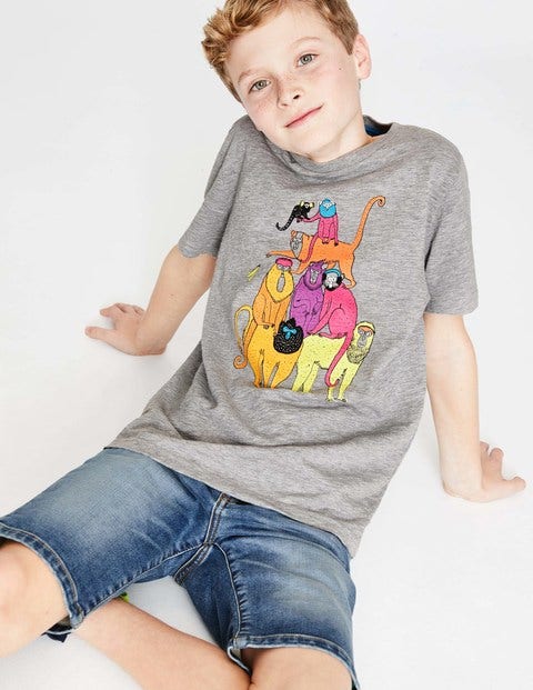 T-Shirt Mit Tiermotiv - Grau Meliert, Affen T-Shirt Mit Tiermotiv - Grau Meliert, Affen