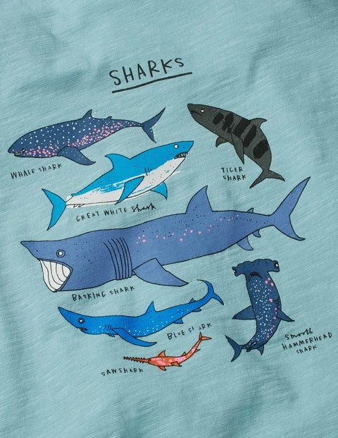 Animal Graphic T-Shirt - Mineral Blue Sharks Animal Graphic T-Shirt - Mineral Blue Sharks