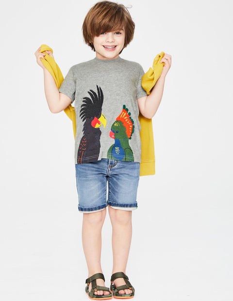 Animal Appliqué T-Shirt - Grey Marl Birds Animal Appliqué T-Shirt - Grey Marl Birds