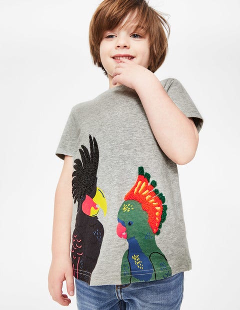Animal Appliqué T-Shirt - Grey Marl Birds Animal Appliqué T-Shirt - Grey Marl Birds