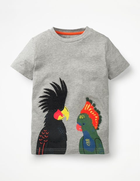 Animal Appliqué T-Shirt - Grey Marl Birds Animal Appliqué T-Shirt - Grey Marl Birds