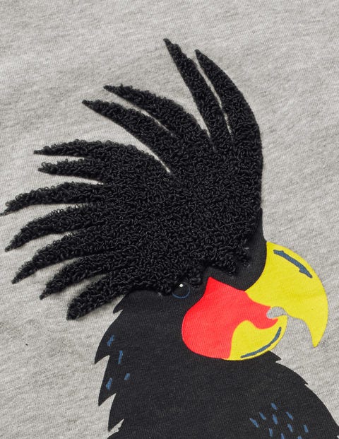 Animal Appliqué T-Shirt - Grey Marl Birds Animal Appliqué T-Shirt - Grey Marl Birds
