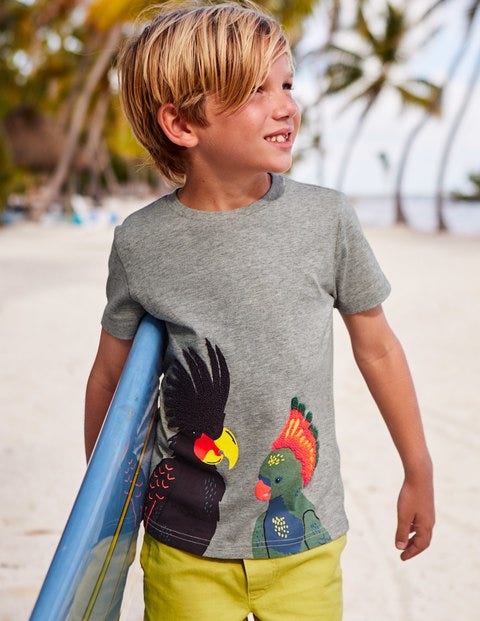 Animal Appliqué T-Shirt - Grey Marl Birds Animal Appliqué T-Shirt - Grey Marl Birds
