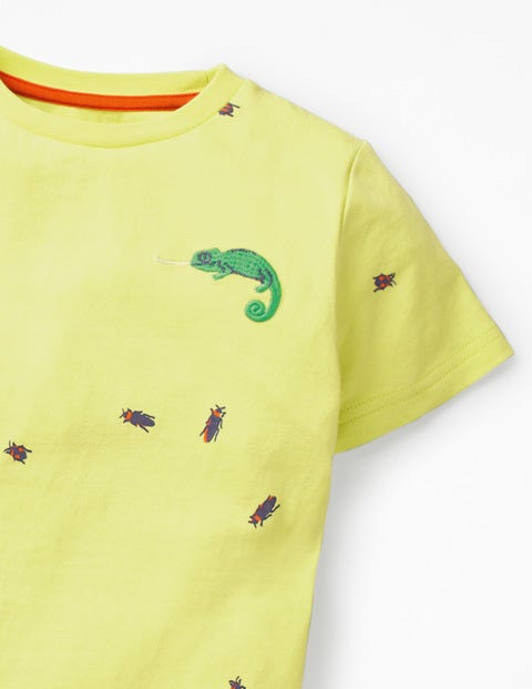 T-Shirt Avec Créature Brodée - Jaune sorbet citron avec caméléon T-Shirt Avec Créature Brodée - Jaune sorbet citron avec caméléon