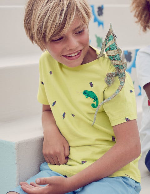 T-Shirt Avec Créature Brodée - Jaune sorbet citron avec caméléon T-Shirt Avec Créature Brodée - Jaune sorbet citron avec caméléon