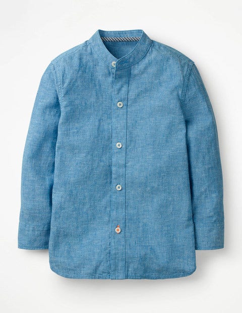 Grandad Collar Shirt - Blue Slub Grandad Collar Shirt - Blue Slub