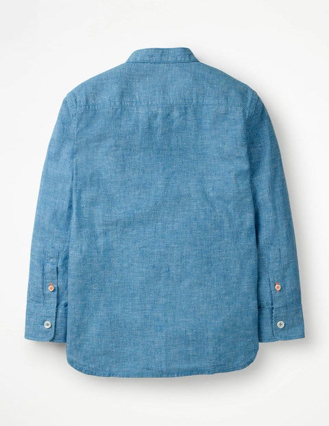 Grandad Collar Shirt - Blue Slub Grandad Collar Shirt - Blue Slub