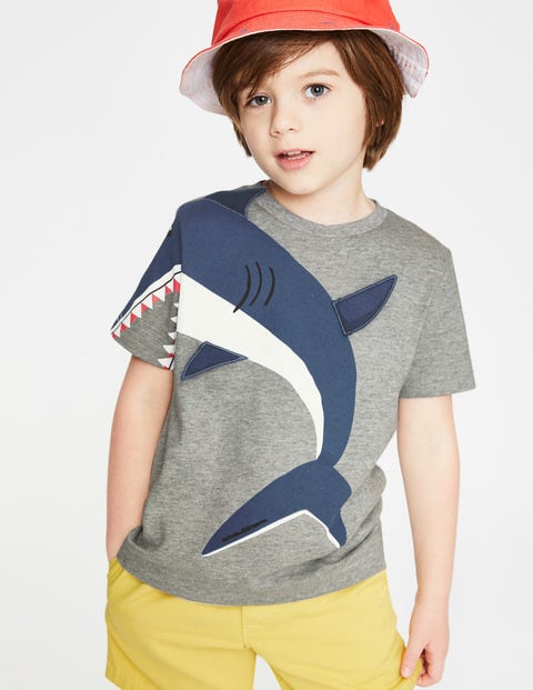 Originelles T-Shirt - Grau Meliert, Haifisch Originelles T-Shirt - Grau Meliert, Haifisch