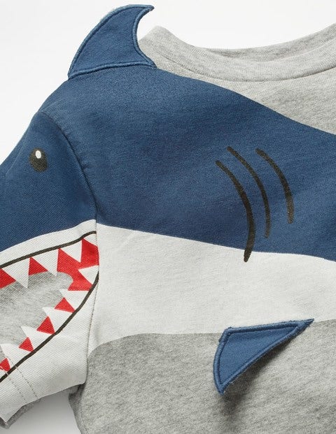 Originelles T-Shirt - Grau Meliert, Haifisch Originelles T-Shirt - Grau Meliert, Haifisch