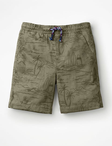 Washed Canvas Pull-On Shorts - Khaki Green Desert Beach Washed Canvas Pull-On Shorts - Khaki Green Desert Beach
