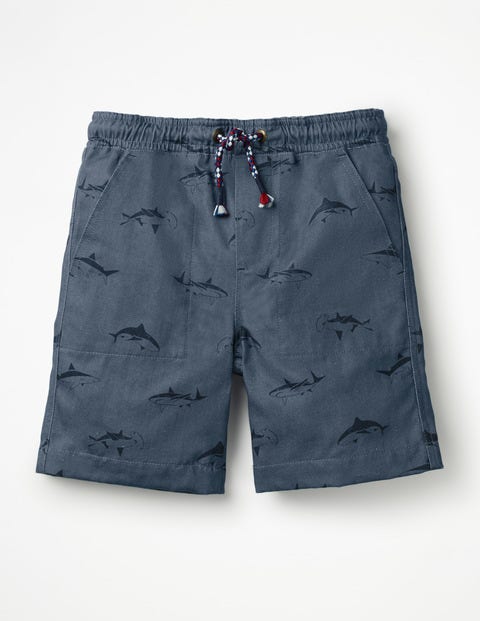 Vorgewaschene Canvas-Shorts - Lagunenblau, Haifische Vorgewaschene Canvas-Shorts - Lagunenblau, Haifische