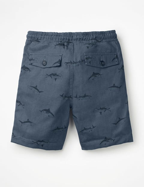 Vorgewaschene Canvas-Shorts - Lagunenblau, Haifische Vorgewaschene Canvas-Shorts - Lagunenblau, Haifische