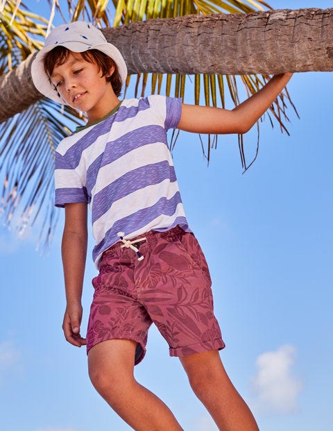 Roll-Up Shorts - Washed Red Palm Leaves Roll-Up Shorts - Washed Red Palm Leaves