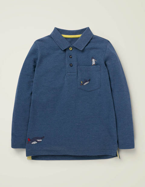 Long-Sleeved Embroidered Polo - Duke Blue Marl Long-Sleeved Embroidered Polo - Duke Blue Marl