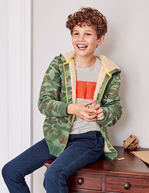 Shaggy-Lined Zip-Up Hoodie - Khaki Green Camo Shaggy-Lined Zip-Up Hoodie - Khaki Green Camo
