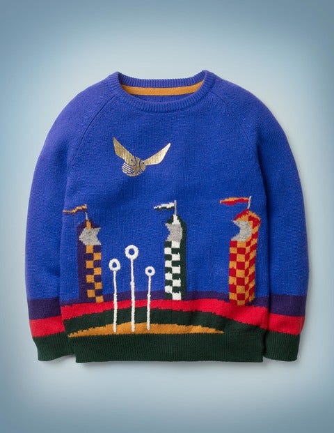 Pull à motif match de Quidditch - Bleu duc Pull à motif match de Quidditch - Bleu duc