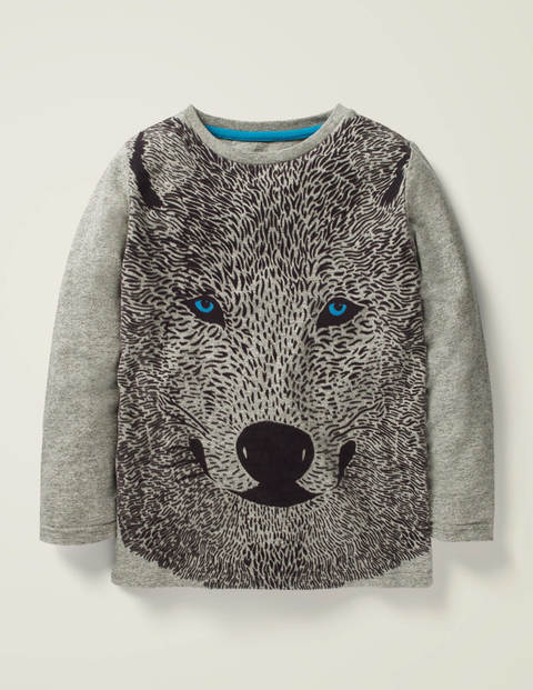 T-Shirt Texturé Motif Loup - Loup gris chiné T-Shirt Texturé Motif Loup - Loup gris chiné