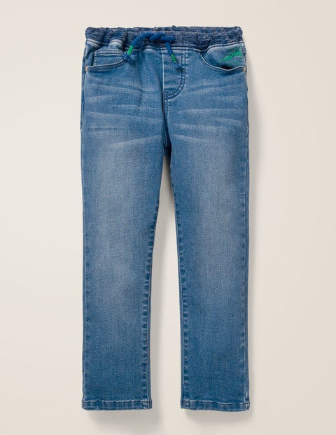 Denim Pull-On Trousers - Embroidered Mid Vintage Denim Pull-On Trousers - Embroidered Mid Vintage