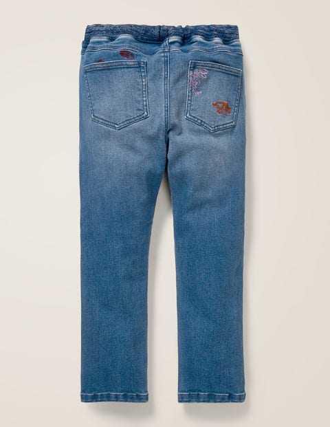 Denim Pull-On Trousers - Embroidered Mid Vintage Denim Pull-On Trousers - Embroidered Mid Vintage