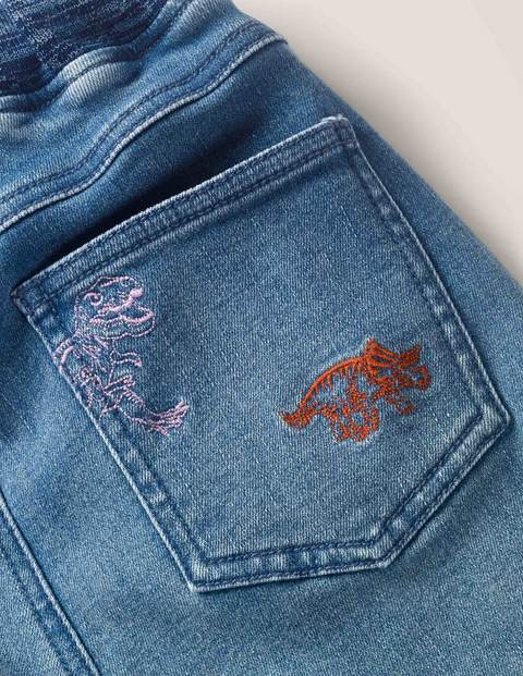 Denim Pull-On Trousers - Embroidered Mid Vintage Denim Pull-On Trousers - Embroidered Mid Vintage