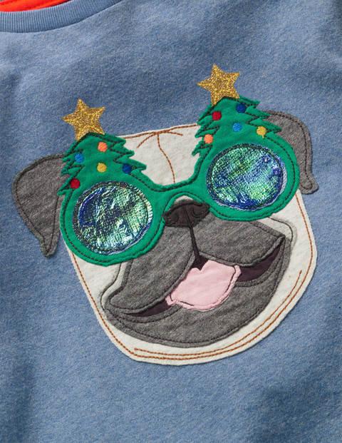 Appliqué Animal T-Shirt - Light Blue Marl Pug Appliqué Animal T-Shirt - Light Blue Marl Pug