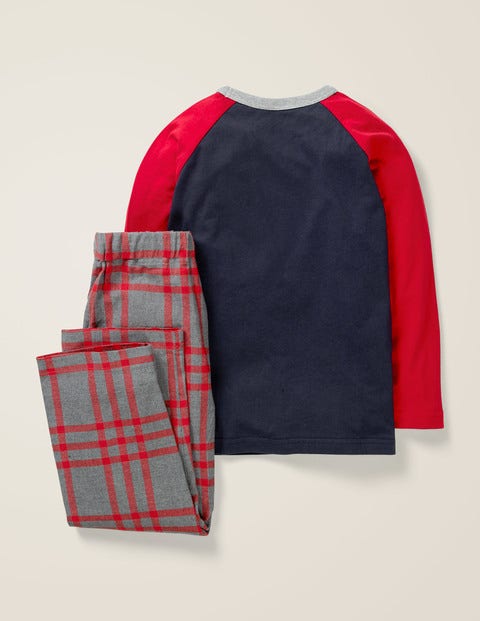 Gebürstetes Raglan-Pyjamaset - Rockabilly-Rot/Grau Meliert, Kariert Gebürstetes Raglan-Pyjamaset - Rockabilly-Rot/Grau Meliert, Kariert