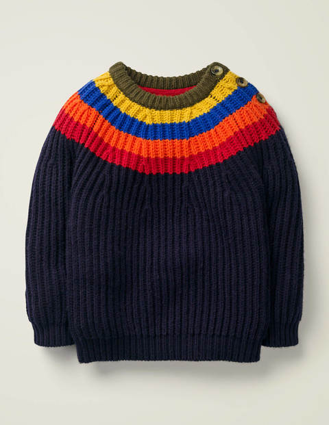 Button Neck Crew Jumper - College Blue/Rainbow Button Neck Crew Jumper - College Blue/Rainbow