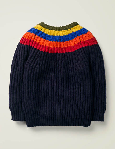 Button Neck Crew Jumper - College Blue/Rainbow Button Neck Crew Jumper - College Blue/Rainbow