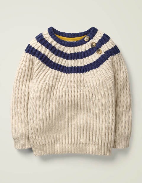 Button Neck Crew Sweater - Ecru/Navy Button Neck Crew Sweater - Ecru/Navy