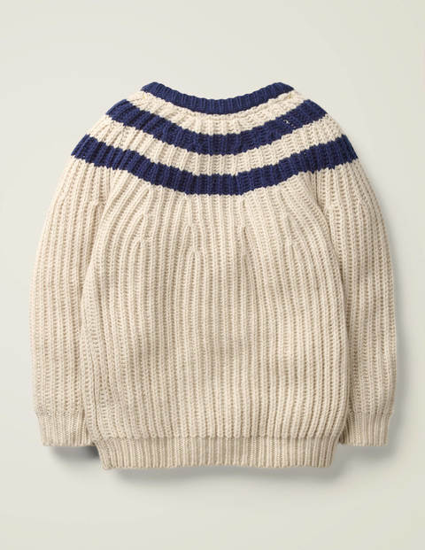 Button Neck Crew Sweater - Ecru/Navy Button Neck Crew Sweater - Ecru/Navy