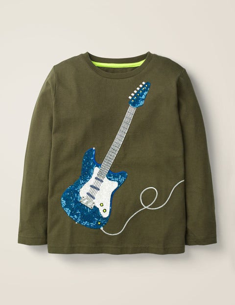 Sequin T-Shirt - Classic Khaki Green Guitar Sequin T-Shirt - Classic Khaki Green Guitar