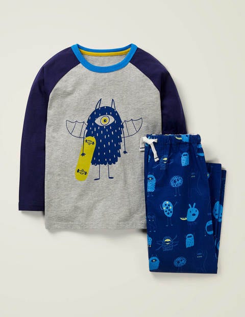 Pyjama Imprimé À Manches Raglan - Monstres bleu universitaire Pyjama Imprimé À Manches Raglan - Monstres bleu universitaire