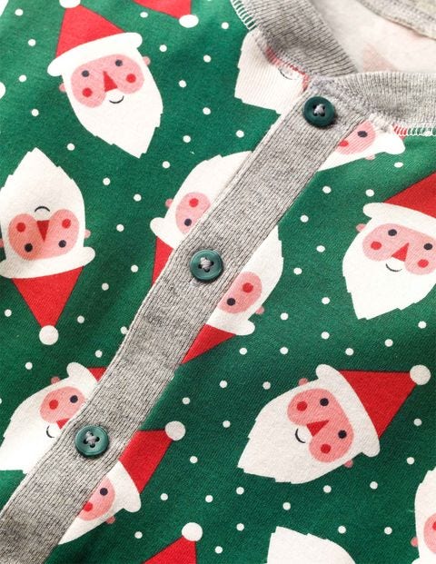 Einteiliger Schlafanzug - Lindgrün, Weihnachtsmannköpfe Einteiliger Schlafanzug - Lindgrün, Weihnachtsmannköpfe