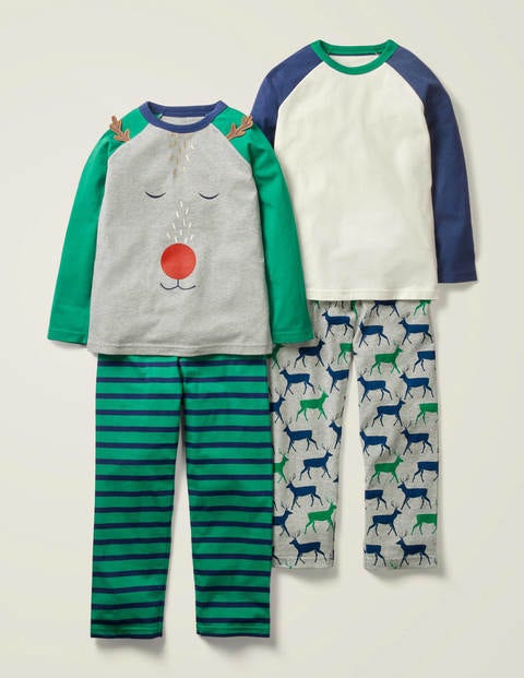 Festlicher Pyjama Im Doppelpack - Grau Meliert, Rentier Festlicher Pyjama Im Doppelpack - Grau Meliert, Rentier