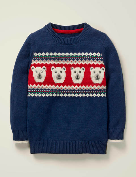 Pull Motif Jacquard Festif - Ours polaires bleu universitaire Pull Motif Jacquard Festif - Ours polaires bleu universitaire