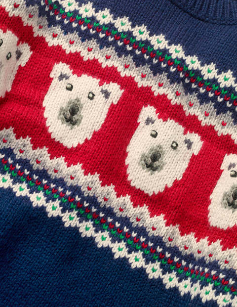 Pull Motif Jacquard Festif - Ours polaires bleu universitaire Pull Motif Jacquard Festif - Ours polaires bleu universitaire