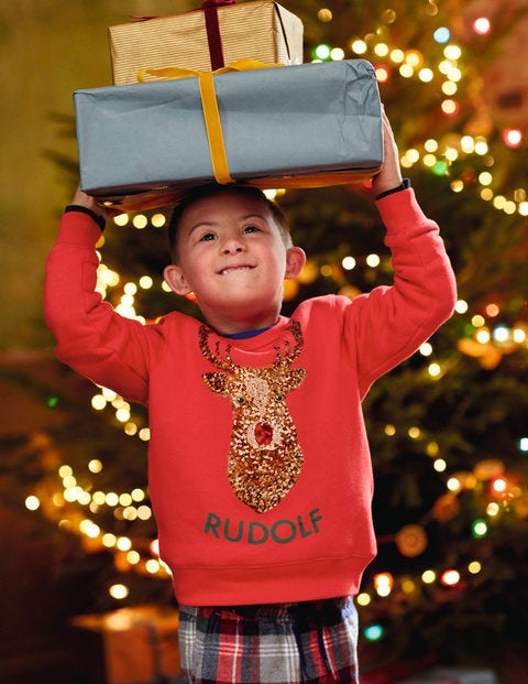 Festliches Pailletten-Sweatshirt - Paprikarot, Rudolph Festliches Pailletten-Sweatshirt - Paprikarot, Rudolph