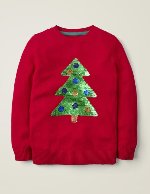 Sequin Festive Crew Jumper - Rockabilly Red Christmas Tree Sequin Festive Crew Jumper - Rockabilly Red Christmas Tree